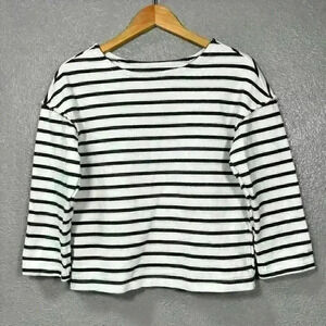 MADEWELL Striped Crop ¾ Sleeve Raw Seam Heavyweight Cotton Sweater Women Small